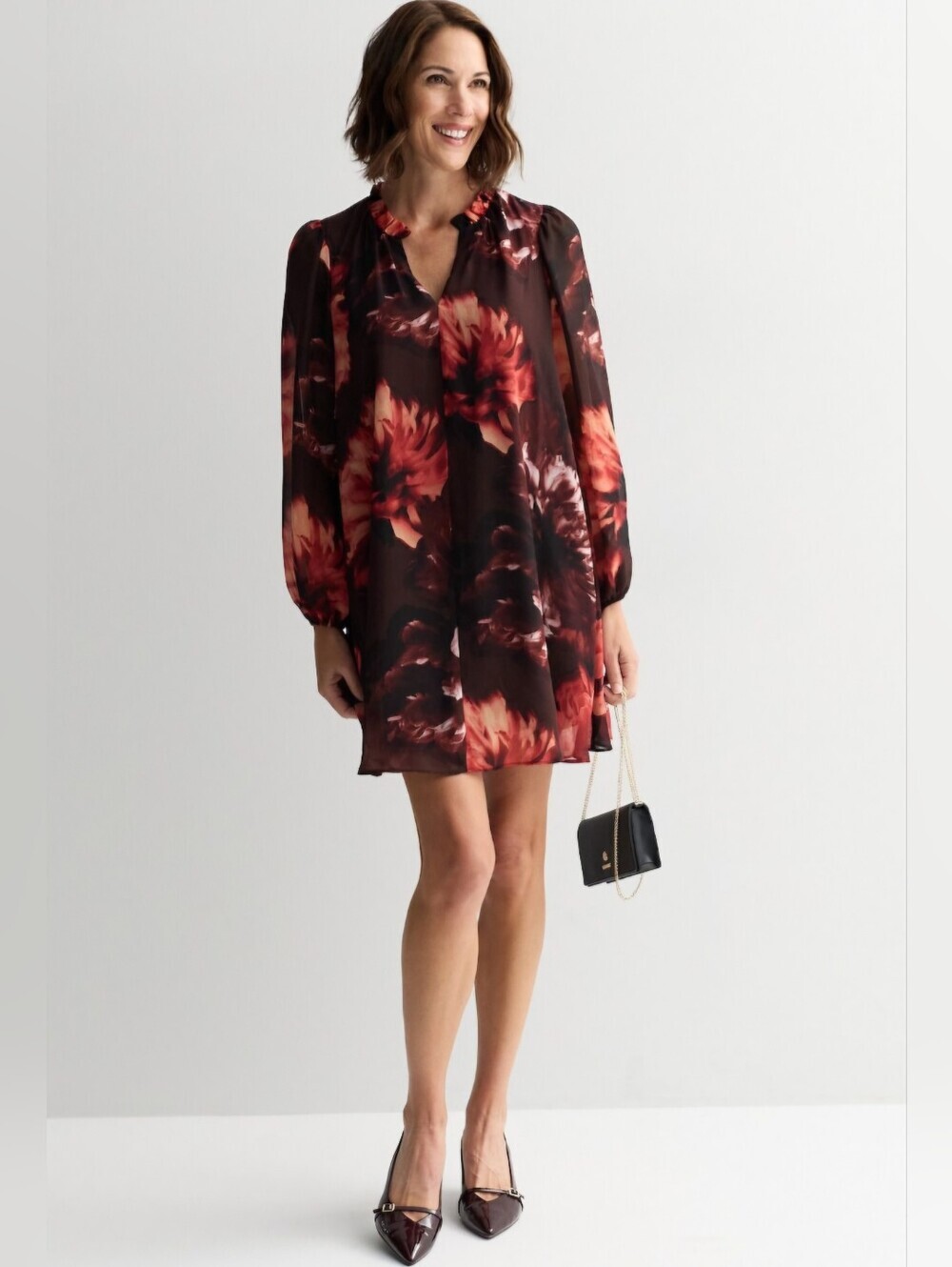 Women's Floral Split Neck Shift Dress